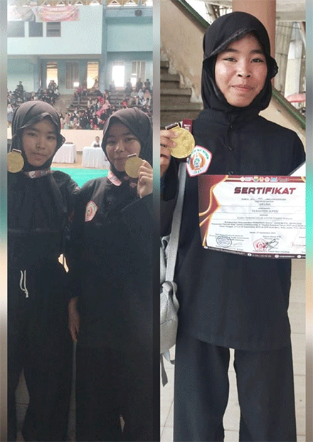 Si kembar Melina dan Melini Peraih Mendali Emas di Kejurnas Pencak Silat, Championship 2025 di Jambi.