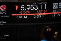 Pengunjung mengamati layar digital yang menampilkan pergerakan Indeks Harga Saham Gabungan (IHSG) di Bursa Efek Indonesia (BEI), Jakarta, Selasa (8/4/2025). Sumber : Antara