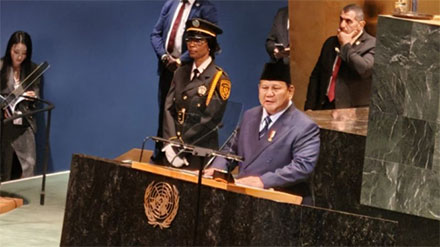 Presiden RI Prabowo Subianto sampaikan pidato pada sesi Debat Umum di Sidang Majelis Umum ke-80 PBB Sumber : ANTARA