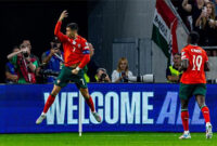 Cristiano Ronaldo berselebrasi usai bikin gol ke gawang Hungaria di Kualifikasi Piala Dunia 2026. (Foto: Horvath Tamas/Getty Images)