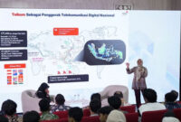 Direktur Utama Telkom Dian Siswarini saat memberikan pemaparan pada acara peluncuran Telkom AI Campus di Universitas Muhammadiyah Yogyakarta (UMY) pada Kamis (23/10). Foto; dok. Telkom