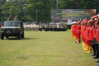 Gubernur Jambi Al Haris dan Pangdam XX/TIB Arief Gajah Mada memimpin apel kesiapsiagaan Karhutla di Kantor Gubernur Jambi