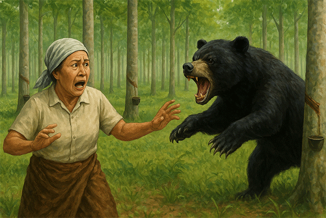 ilustrasi perempuan di serang beruang