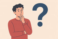 Ilustrasi orang berpikir dengan tanda tanya besar