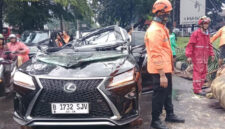 Mobil Lexus ringsek usai tertimpa pohon tumbang di Jakarta Selatan, Minggu (26/10/2025). Foto: BPBD DKI Jakarta