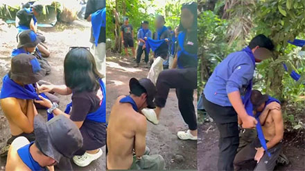 Kolase aksi kekerasan yang terjadi pada masa orientasi pengenalan anggota baru di salah satu Komunitas Pecinta Alam di Kota Bitung, Sulawesi Utara (Sulut).
