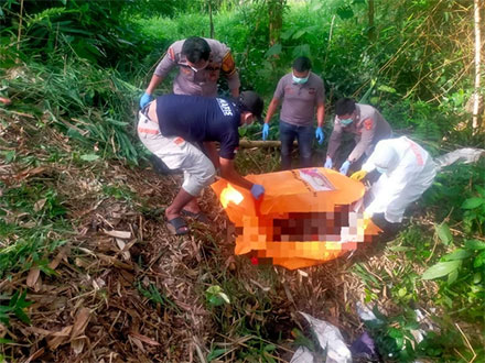 Lokasi Penemuan mayat anonim membusuk di sungai areal PTPN VII Waybrulu Dusun Binong Desa Kebagusan, Gedong Tataan, Pesawaran. | Foto: Dok Polres Pesawaran
