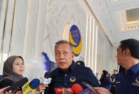 Wakil Ketua Umum NasDem Saan Mustopa usai hadiri acara Cek Kesehatan Gratis rangkaian HUT ke-14 NasDem di NasDem Tower, Jakarta, Sabtu (25/10/2025). Foto: Luthfi Humam/kumparan
