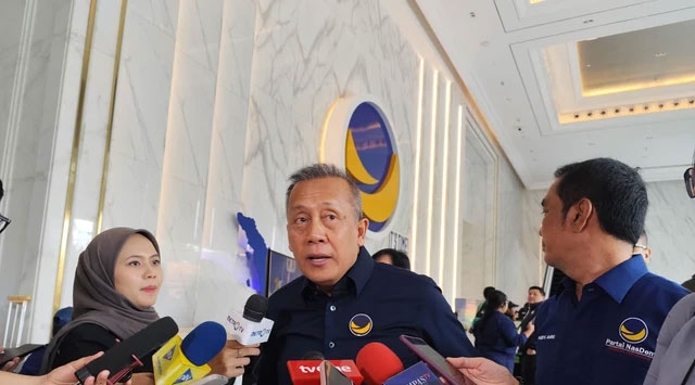 Wakil Ketua Umum NasDem Saan Mustopa usai hadiri acara Cek Kesehatan Gratis rangkaian HUT ke-14 NasDem di NasDem Tower, Jakarta, Sabtu (25/10/2025). Foto: Luthfi Humam/kumparan
